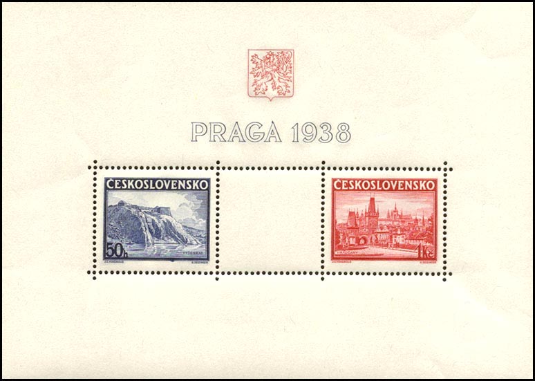 Obrázek - Aršík k  Mezinárodní výstavě poštovních známek PRAGA 1938 